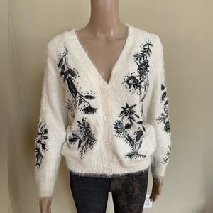Sleeping On Snow Anthropologie Cream Embroidered Beaded Cozy Cardigan size Small